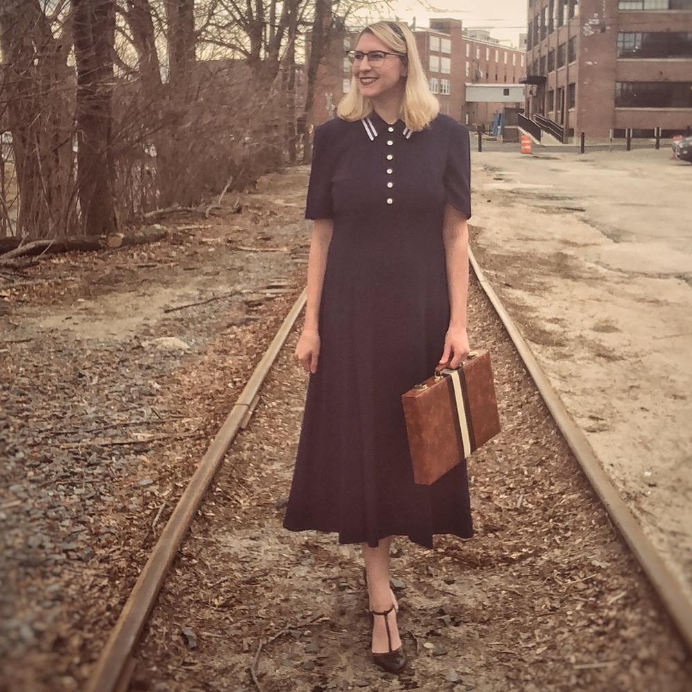 Vintage Navy Blue Mid Dress